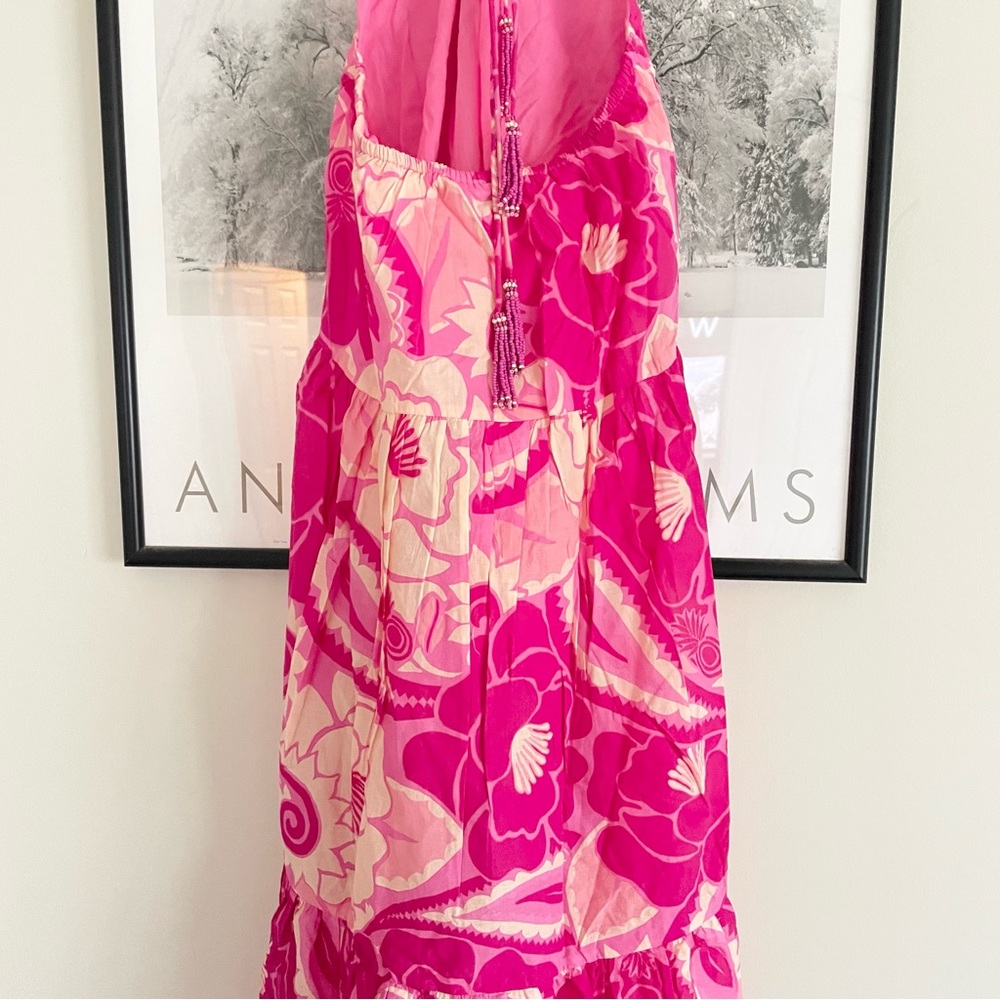 Farm Rio Tropical Groove Pink Maxi Dress Large Cutout Halter NWT - Picture 14 of 16